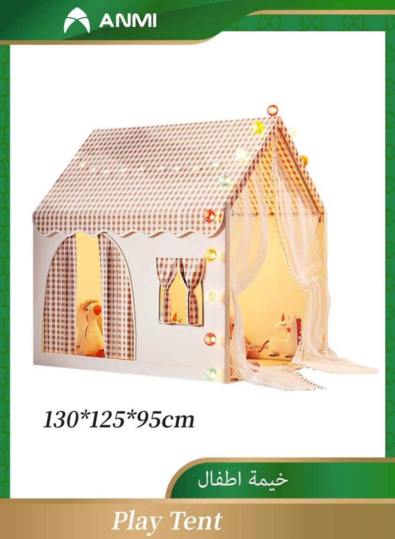 Anmi Kids Play Tent, Indoor & Outdoor Playhouse with Padded Mat, LED Star Lights and Cotton Ball Lamp, Breathable Washable Tent for Boys Girls 3-10 Years Old  - Image 1