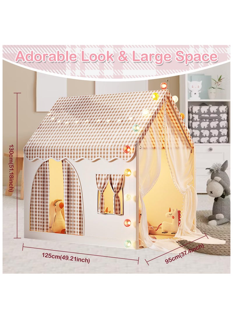 Anmi Kids Play Tent, Indoor & Outdoor Playhouse with Padded Mat, LED Star Lights and Cotton Ball Lamp, Breathable Washable Tent for Boys Girls 3-10 Years Old  - Image 3