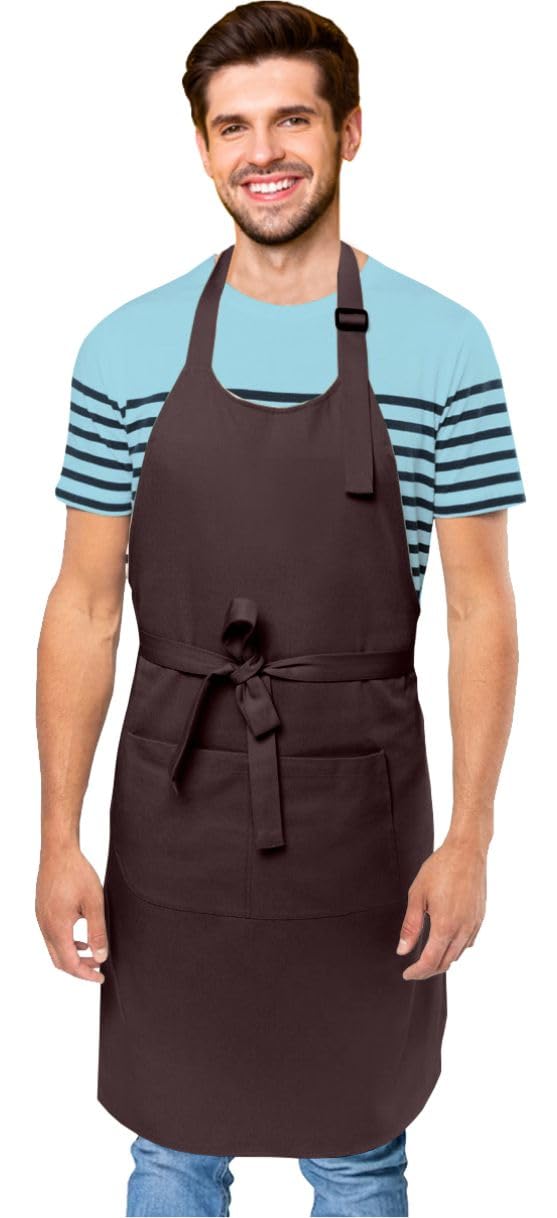 Cranique Polyester Kitchen Apron with Adjustable Strap Two Pockets for Women & Men | Free Size Apron for Kitchen, Hotel, Cafe, Restaurant, Salon, Workshop, Garage, Drawing, Cooking Apron (Brown) - Image 1