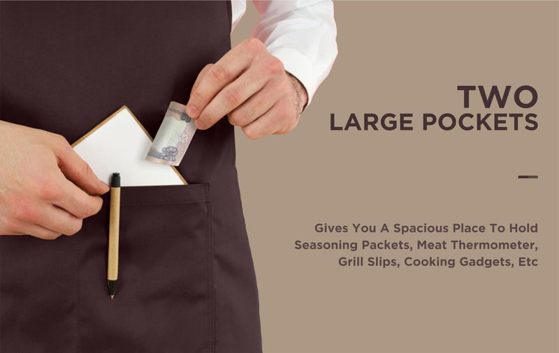 Cranique Polyester Kitchen Apron with Adjustable Strap Two Pockets for Women & Men | Free Size Apron for Kitchen, Hotel, Cafe, Restaurant, Salon, Workshop, Garage, Drawing, Cooking Apron (Brown) - Image 3