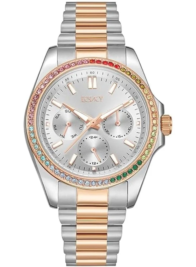ECSTACY ECSTACY Women's VX3J Movement Watch, Multi Function Display and Stainless Steel Strap - E23615-KBKS, Two Tone Rose Gold
