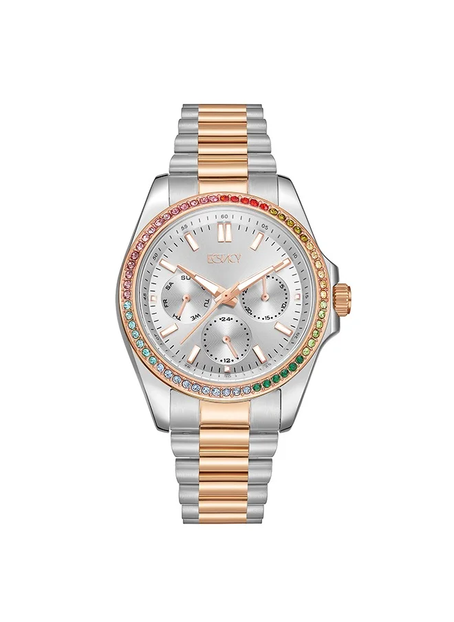 ECSTACY Ecstacy E23615-KBKS Women Multi Function Display Watch & Stainless Steel Strap Two Tone Rose Gold