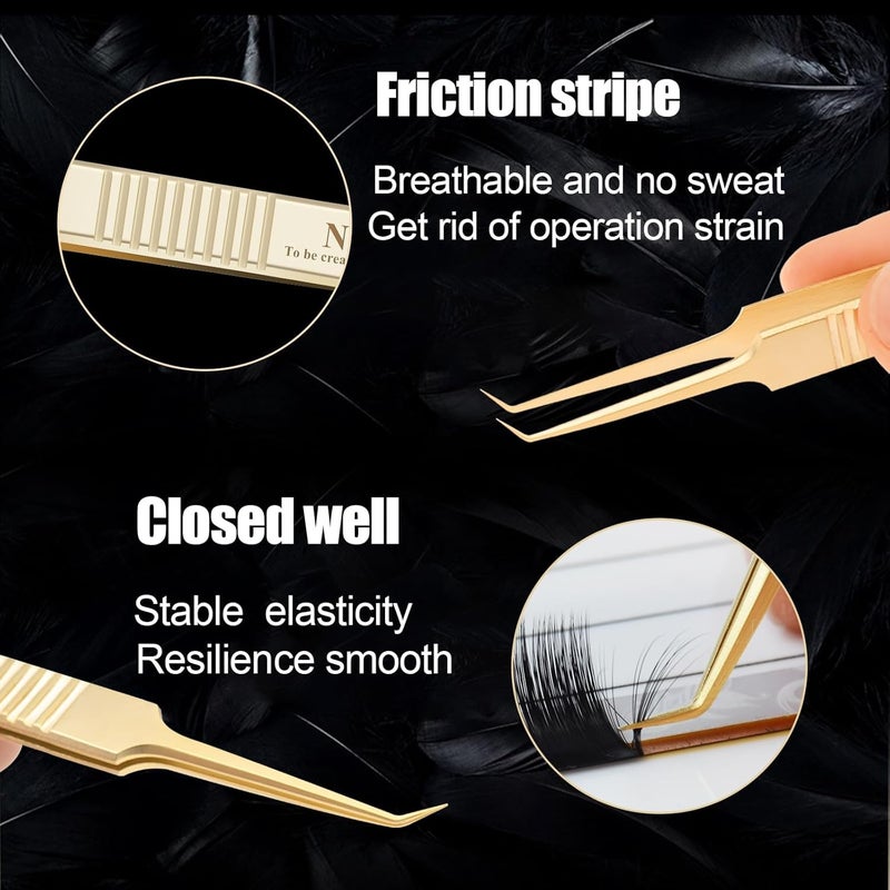 NAGARAKU Tweezers for Eyelash Extensions Gold Curved Angled Volume Cluster Super Light Weight Easy Fanning Tweezers Stainless Steel Precision N07 - Image 4