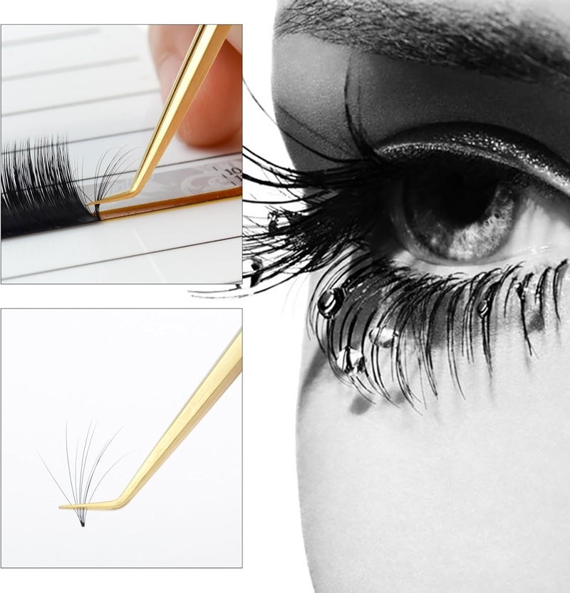 NAGARAKU Tweezers for Eyelash Extensions Gold Curved Angled Volume Cluster Super Light Weight Easy Fanning Tweezers Stainless Steel Precision N07 - Image 5