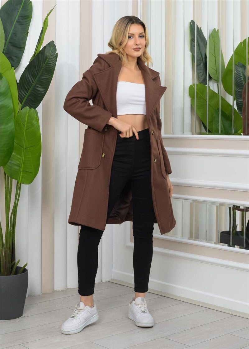 Nuseel New Season Double Breasted Collar Lining Detailed Long Cashmere Coat - Image 3