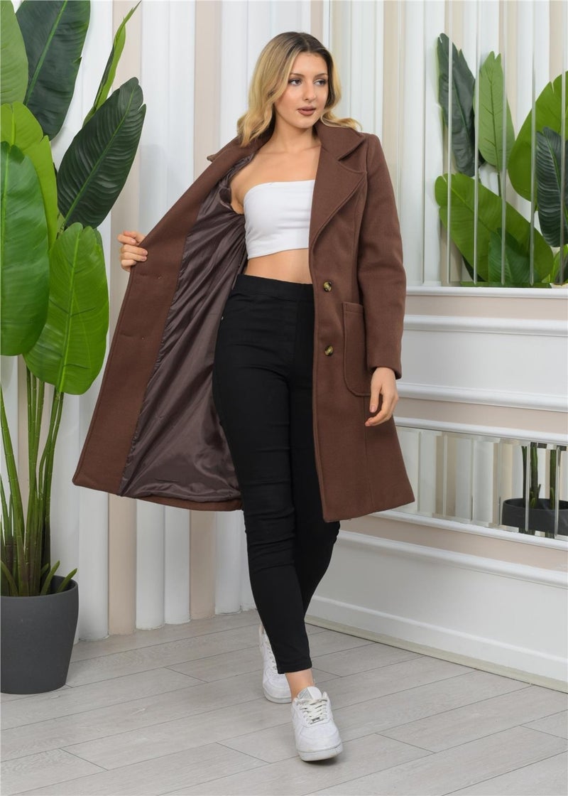 Nuseel New Season Double Breasted Collar Lining Detailed Long Cashmere Coat - Image 2