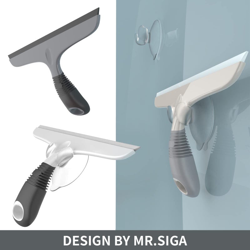 Mr Siga MR.SIGA Multi-Purpose Silicon Squeegee for Window, Glass, Shower Door, Car Windshield, Heavy Duty Window Scrubber, Includes Suction Hook, 10 inch, White & Black, 1 Pack - Image 3