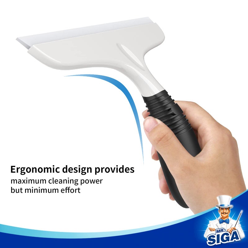 Mr Siga MR.SIGA Multi-Purpose Silicon Squeegee for Window, Glass, Shower Door, Car Windshield, Heavy Duty Window Scrubber, Includes Suction Hook, 10 inch, White & Black, 1 Pack - Image 4