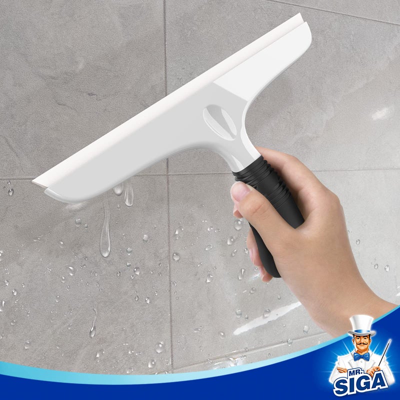 Mr Siga MR.SIGA Multi-Purpose Silicon Squeegee for Window, Glass, Shower Door, Car Windshield, Heavy Duty Window Scrubber, Includes Suction Hook, 10 inch, White & Black, 1 Pack - Image 5