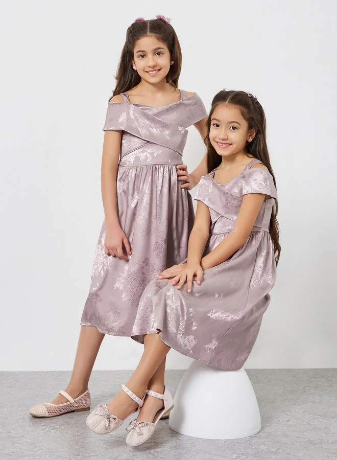 Styli Girls Lilac Cross Over Shoulder Dress