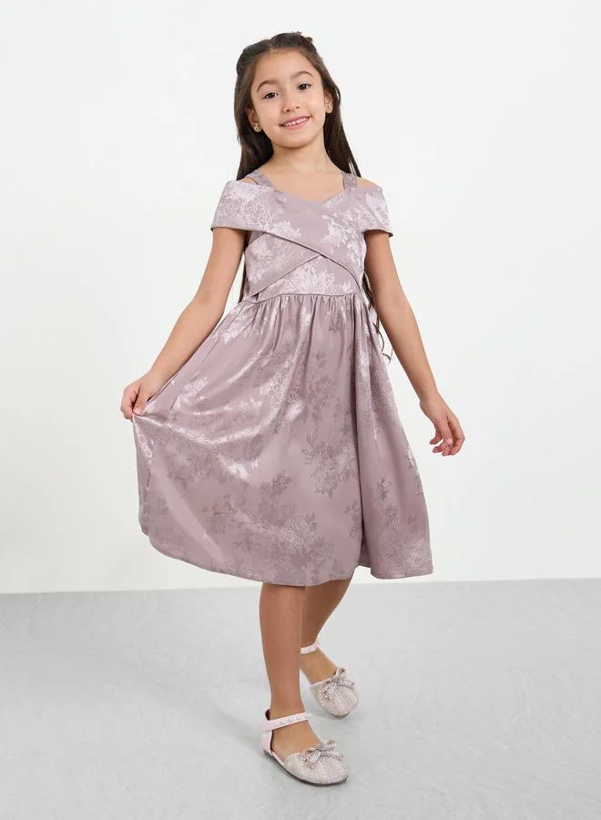 Styli Girls Lilac Cross Over Shoulder Dress