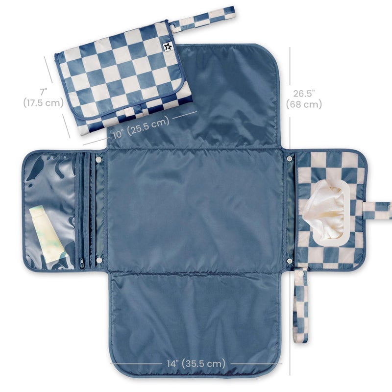 Tiny Twinkle Portable Diaper Changing Pad | Waterproof, Wipeable & Compact Baby Changing Pad for Travel | Smart Wipes Pocket & Organized Storage| Newborn Shower Gift (Blue Checkers) - Image 2