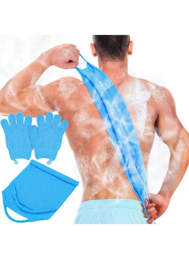 anezus Anezus Exfoliating Back Scrubber Bath Gloves Set, Exfoliating Shower Towel with Shower Gloves for Body Scrub, Back Cleaner Wash Gloves to Remove Dead Skin (Blue)  - Image 1