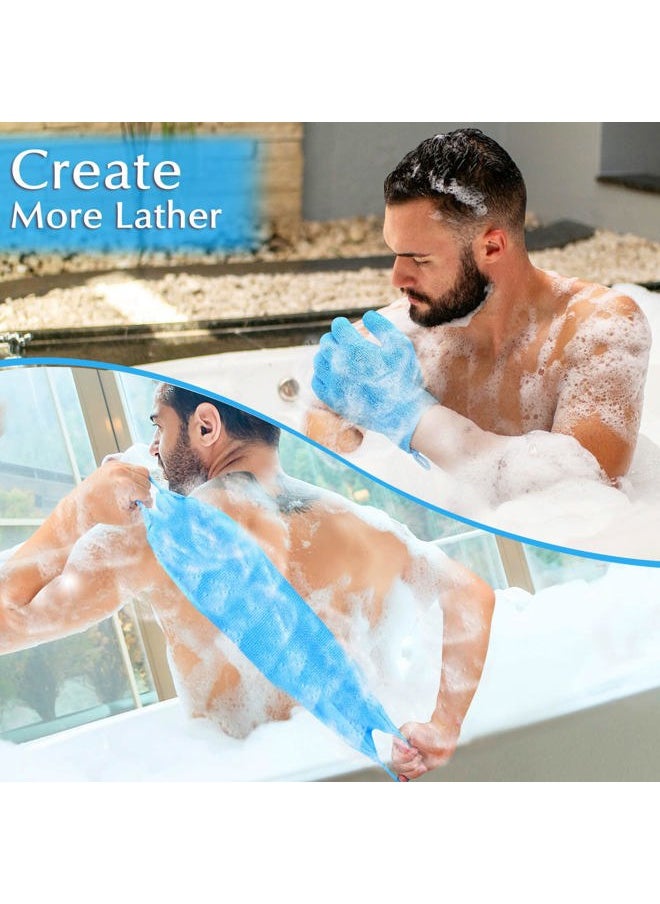 anezus Anezus Exfoliating Back Scrubber Bath Gloves Set, Exfoliating Shower Towel with Shower Gloves for Body Scrub, Back Cleaner Wash Gloves to Remove Dead Skin (Blue)  - Image 2