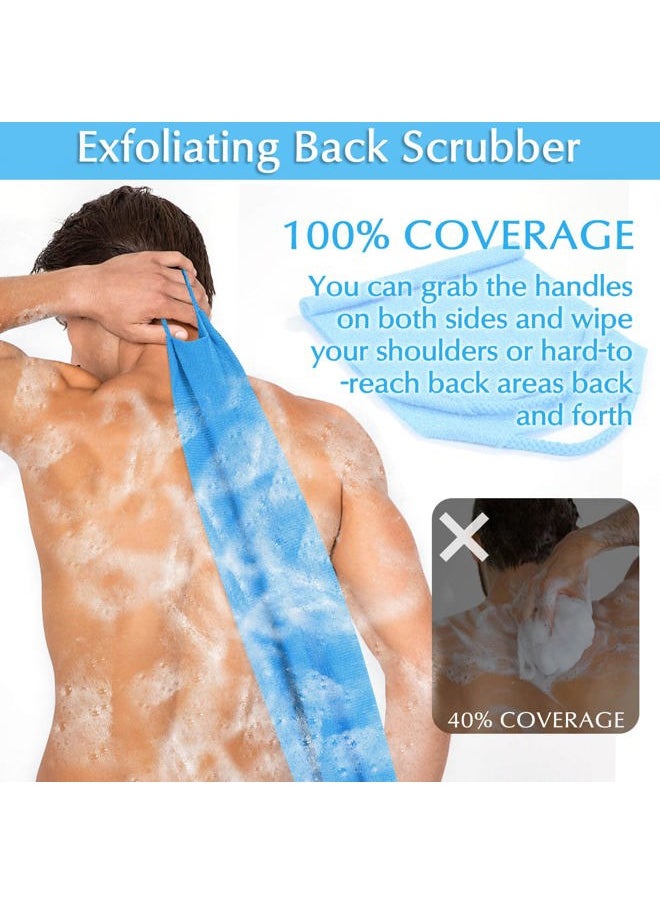 anezus Anezus Exfoliating Back Scrubber Bath Gloves Set, Exfoliating Shower Towel with Shower Gloves for Body Scrub, Back Cleaner Wash Gloves to Remove Dead Skin (Blue)  - Image 4