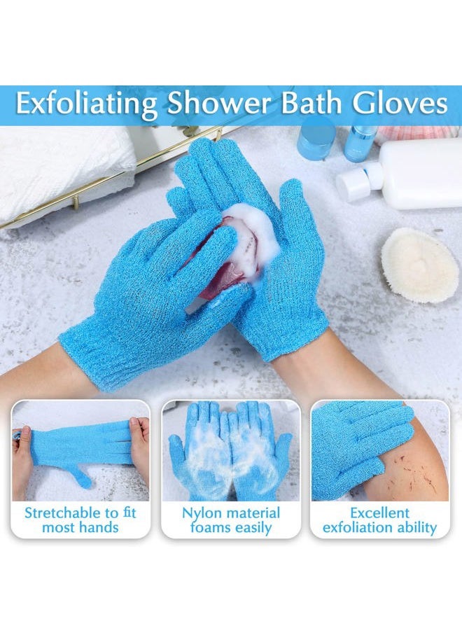 anezus Anezus Exfoliating Back Scrubber Bath Gloves Set, Exfoliating Shower Towel with Shower Gloves for Body Scrub, Back Cleaner Wash Gloves to Remove Dead Skin (Blue)  - Image 3