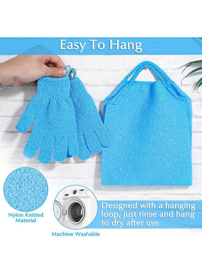 anezus Anezus Exfoliating Back Scrubber Bath Gloves Set, Exfoliating Shower Towel with Shower Gloves for Body Scrub, Back Cleaner Wash Gloves to Remove Dead Skin (Blue)  - Image 5
