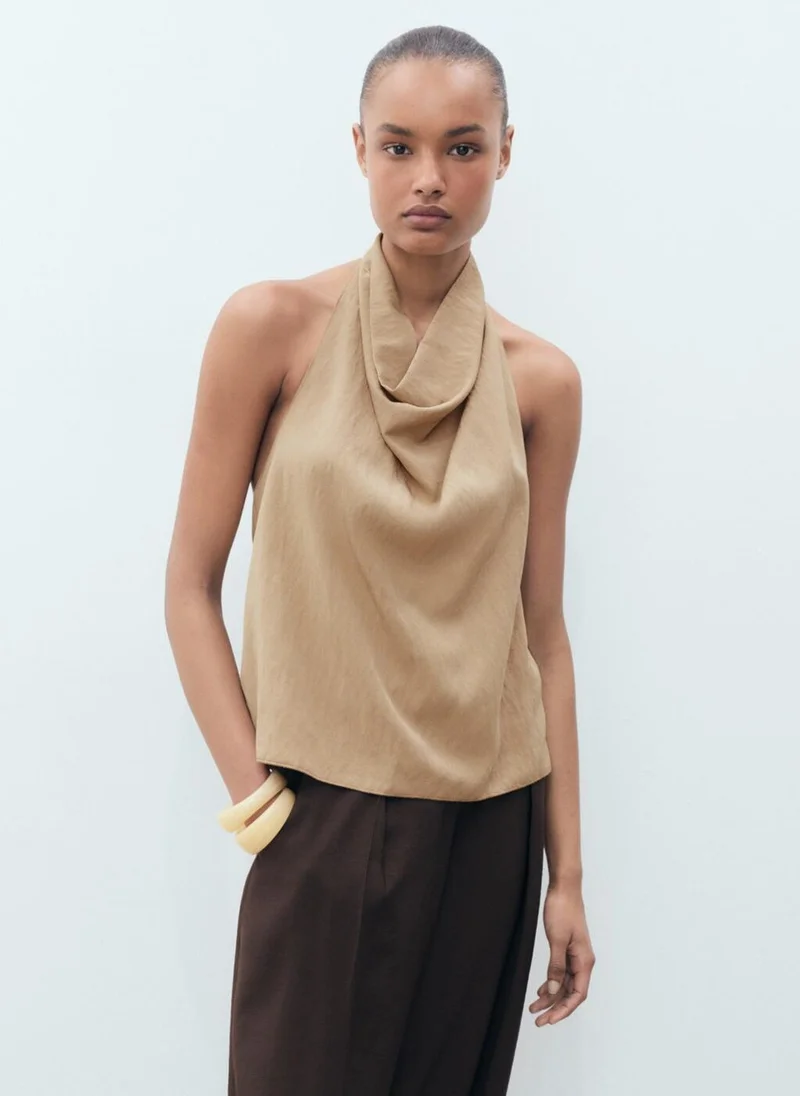 MANGO Lyocell Top With Draped Neck