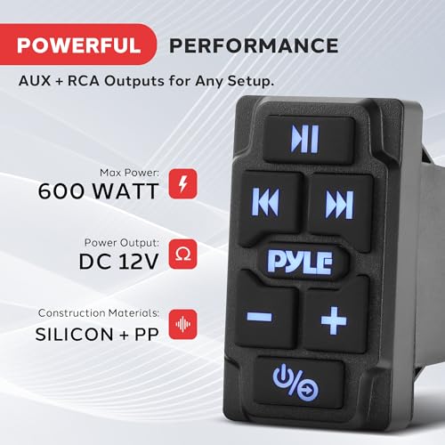 Pyle Rocker Switch Wireless BT Audio Controller Waterproof Rated Marine Receiver Remote Control for Car Truck Boat 4x4 PowerSport Vehicles Connect and Stream Audio from External Devices - Image 3