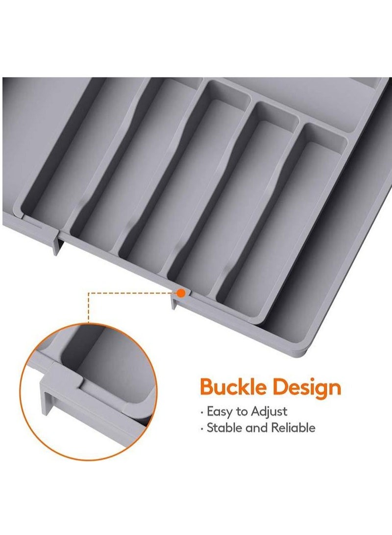 Expandable Cutlery Drawer Organizer, Plastic Silverware Tray for Kitchen, Adjustable Flatware with 8 Compartments, Non-Slip Utensil for Knives Spoons Forks, Fits Most Drawers, Grey  - Image 3