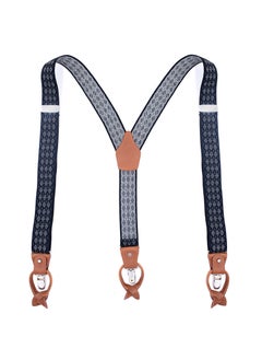 Mens Trendy Suspenders 3.5cm Adjustable Elastic 6 Clips Casual Straps Small gray grid