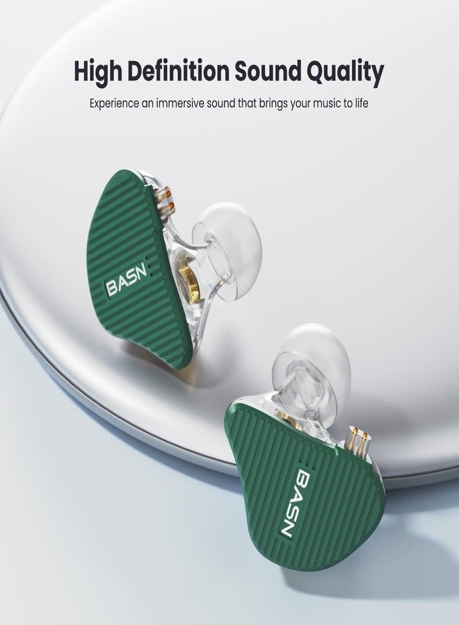 BASN MiX-PD in Ear Monitor,1Planar Driver + 1Dynamic Driver HiFi IEM Earphones with CNC Crafted Metal Cover, Wired 0.78mm 2-Pin Silver Plated Detachable Cable for Musicians (Green) - Image 2