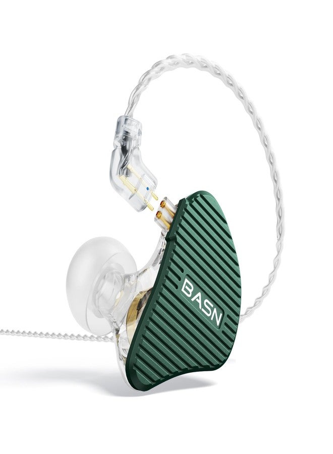 BASN MiX-PD in Ear Monitor,1Planar Driver + 1Dynamic Driver HiFi IEM Earphones with CNC Crafted Metal Cover, Wired 0.78mm 2-Pin Silver Plated Detachable Cable for Musicians (Green) - Image 1