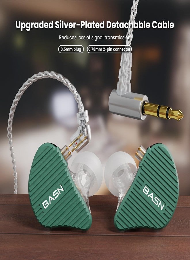 BASN MiX-PD in Ear Monitor,1Planar Driver + 1Dynamic Driver HiFi IEM Earphones with CNC Crafted Metal Cover, Wired 0.78mm 2-Pin Silver Plated Detachable Cable for Musicians (Green) - Image 4