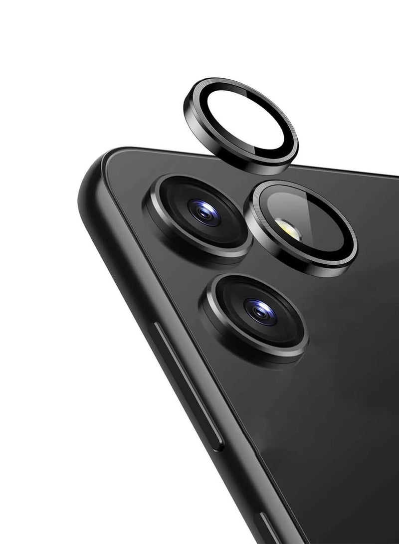 Wtech Samsung Galaxy A06 4G 2024 Premium Alloy Ring Camera Lens Tempered Glass Protector Shield - Clear/Black - Image 1