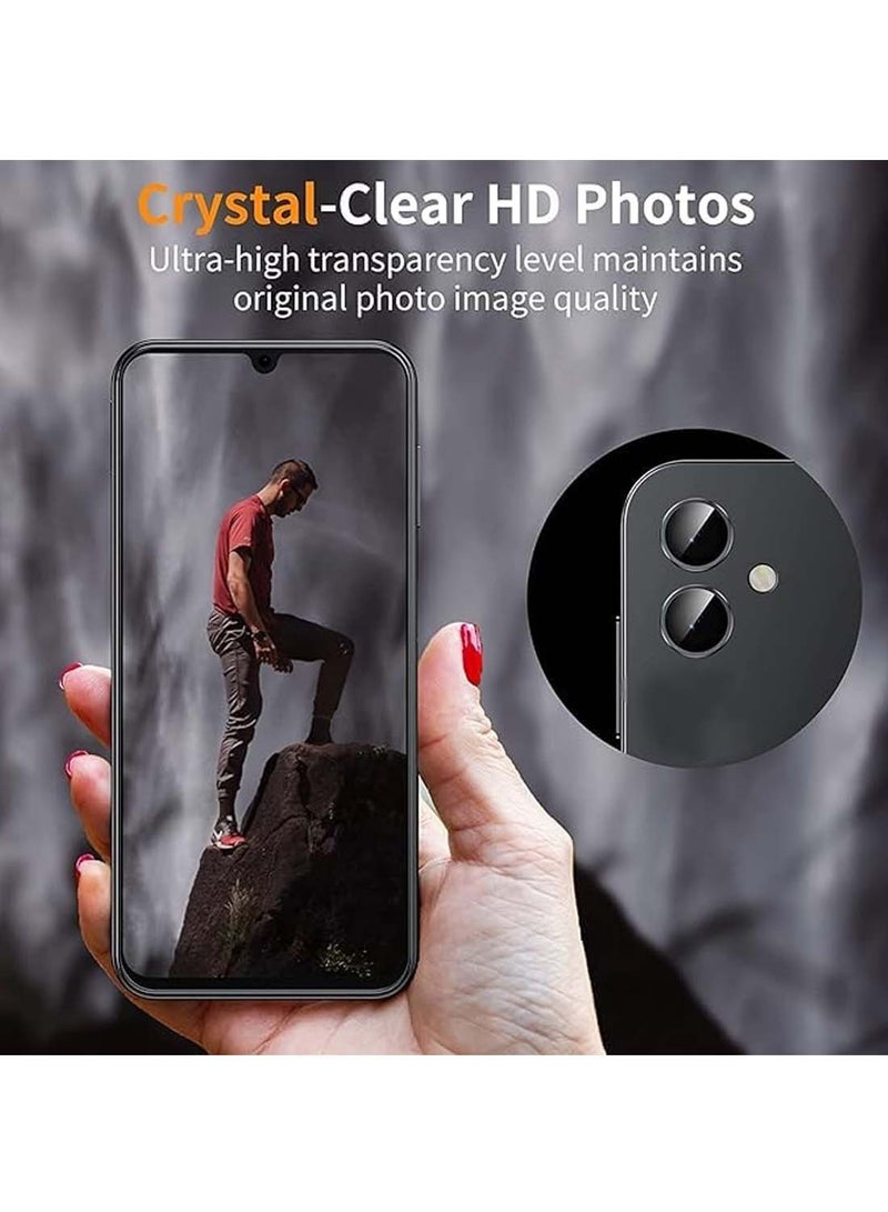 Wtech Samsung Galaxy A06 4G 2024 Premium Alloy Ring Camera Lens Tempered Glass Protector Shield - Clear/Black - Image 5