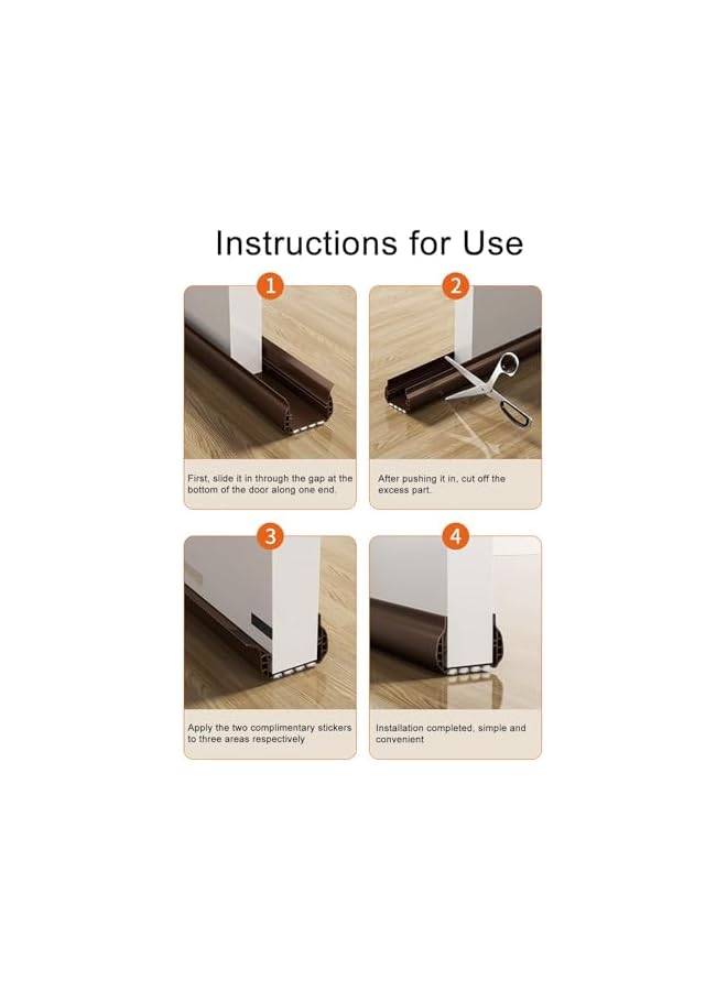 The Bros Under Door Draft Stopper, Under Door Bottom Gap Draft Noise Blocker with Brush, Door Window Breeze Blocker Weather Stripping Noise Stopper Strong Adhesive, Brown - 36.6" Length (Brown, 36.6") - Image 2
