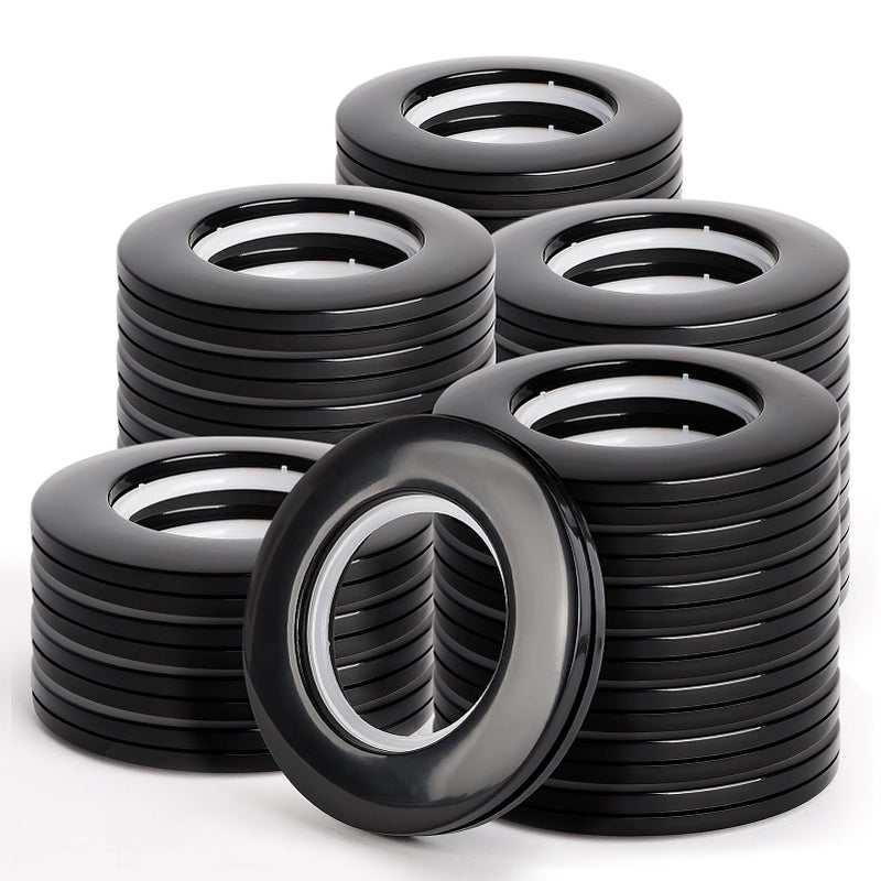 WCIC 32pcs Curtain Grommets  Round Plastic Eyelet Rings Inner Diameter 1916 inch DIY Roman Curtain Rings Nanoscale Low Noise Black