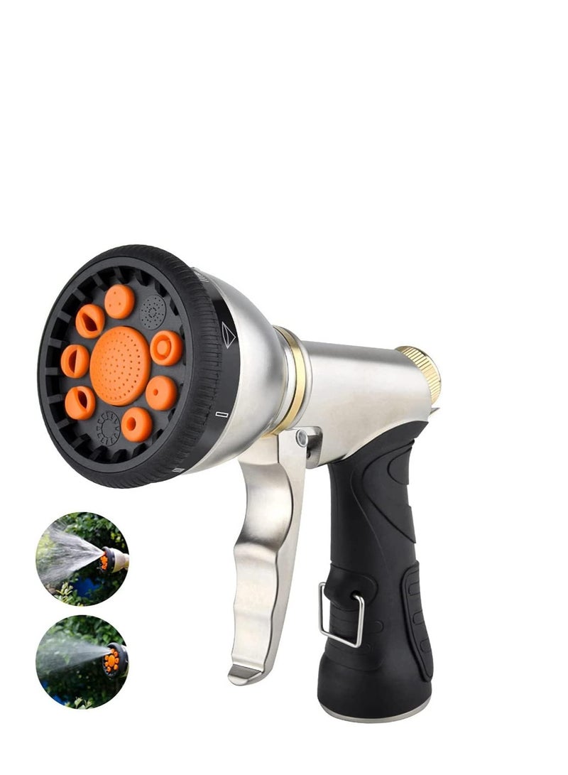 SYOSI فوهة خرطوم الحديقة، بندقية رش معدنية ثقيلة 9 أنماط: راذاذ ماء مقاوم للانزلاق للحديقة، والحيوانات الأليفة، وغسل السيارات. فوهة خرطوم حديقة متعددة الاستخدامات للتنظيف والري - Image 1