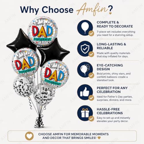 AMFIN (Pack of 7) Thankyou Dad Balloon Fathers Birthday Gift for Dad Father's Day Decoration Foil Balloon Papa Birthday Decoration - Image 5