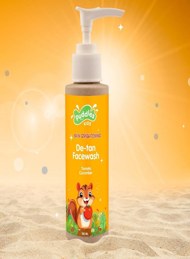 Puddles Kids Brightening De-Tan Face Wash (100 ML) | Gentle Sun Tan Removal for Ages 2-10 | Tomato, Cucumber & Coconut Cleansers | Hydrates, Brightens & Soothes | Tear-Free, Chemical-Free - Image 1