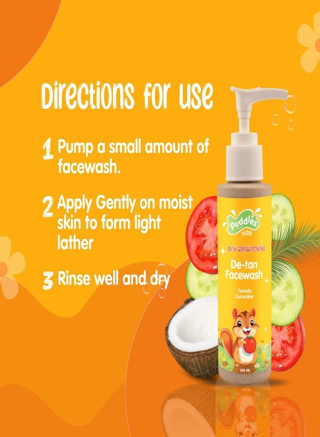 Puddles Kids Brightening De-Tan Face Wash (100 ML) | Gentle Sun Tan Removal for Ages 2-10 | Tomato, Cucumber & Coconut Cleansers | Hydrates, Brightens & Soothes | Tear-Free, Chemical-Free - Image 4