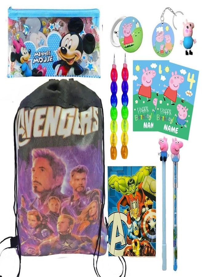 SHUDAUSHI Peppa Pig Stationery Gift Combo Set for Kids | Birthday Return Gift Pack with Pencil Pouch, Notebook, Keychains, Pens, Stickers & Gift Bag | Cute School Supplies Set for Boys & Girls