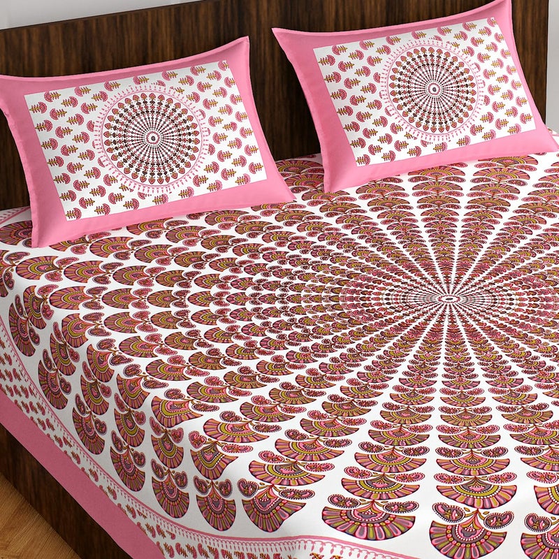 ABHACLOTHO 144 TC 100 Cotton Double Bed SizeQueen Size Bed Printed Flat Bedsheet with 2 Pillow Covers Pack of 1 Popularly Known as 90x100 Bed Sheet Double Bed Cotton - Image 1
