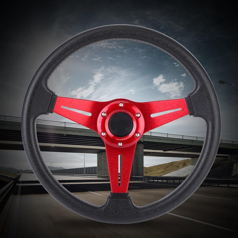 aqxreight 350mm/14in Racing Car Drifting Steering Wheel Repl 350mm Racing Car Drifting Steering Wheel Modified Accessory, Aluminum Alloy with Comfortable Grip Fo (Red) - Image 3