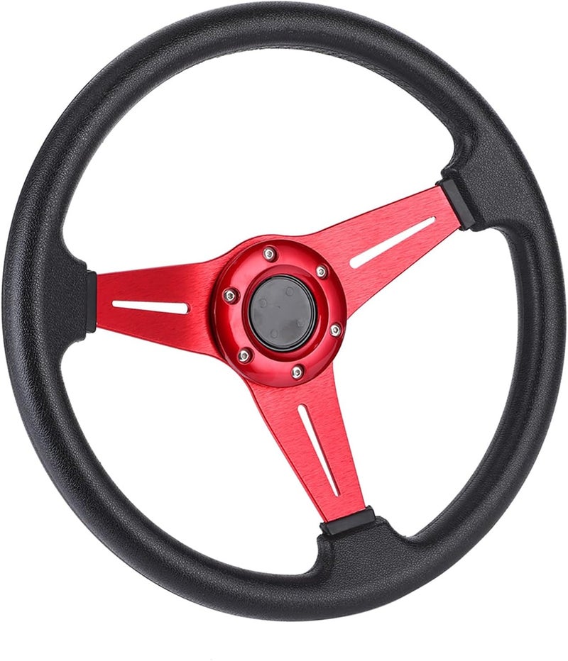 aqxreight 350mm/14in Racing Car Drifting Steering Wheel Repl 350mm Racing Car Drifting Steering Wheel Modified Accessory, Aluminum Alloy with Comfortable Grip Fo (Red) - Image 2