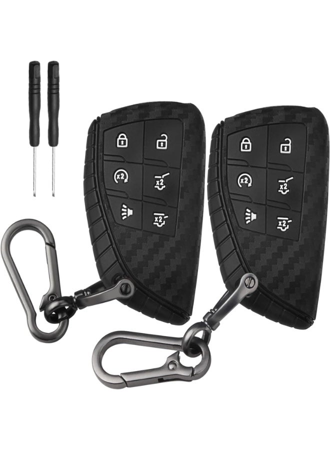NOSKIN 2 Pack Silicone Protective Case with Keychain, Carbon Fiber Texture Key Fob Cover,fit for Chevy GMC, Compatible with 2020-2025 Suburban Tahoe Yukon Denali Sierra Silverado - Image 1