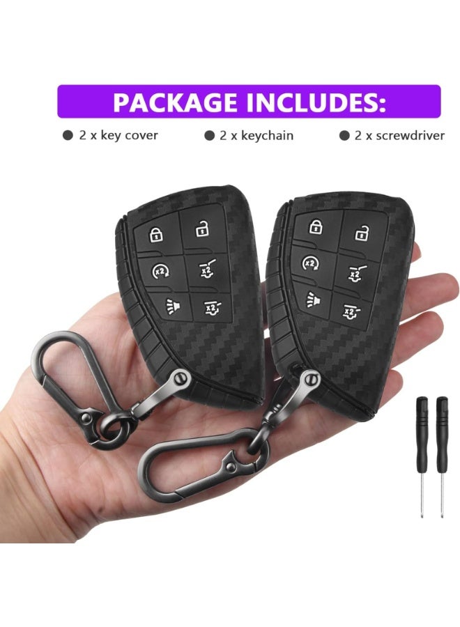 NOSKIN 2 Pack Silicone Protective Case with Keychain, Carbon Fiber Texture Key Fob Cover,fit for Chevy GMC, Compatible with 2020-2025 Suburban Tahoe Yukon Denali Sierra Silverado - Image 2