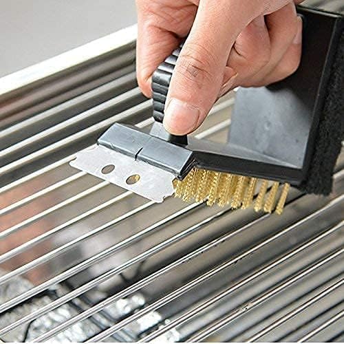 FRESHOME 3 in 1 BBQ Cleaning Grill Brush and Steel Wire Scraper, Portable Barbecue Grill Cleaner with Sponge, Charcoal Grill Special Accessories Tools, Outdoor Camping Kitchen Home-RA020 - Black - Image 5