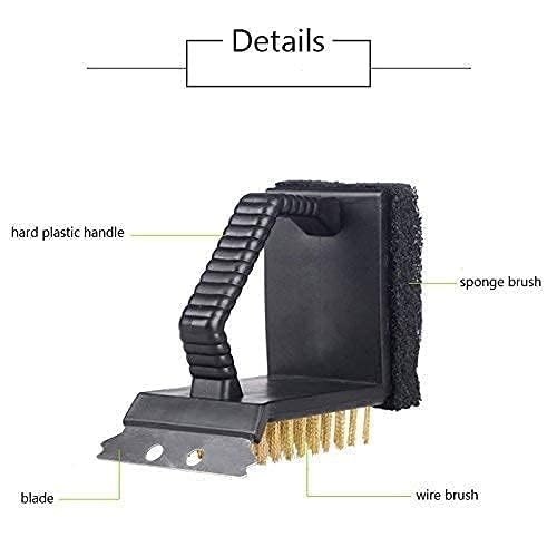 FRESHOME 3 in 1 BBQ Cleaning Grill Brush and Steel Wire Scraper, Portable Barbecue Grill Cleaner with Sponge, Charcoal Grill Special Accessories Tools, Outdoor Camping Kitchen Home-RA020 - Black - Image 4