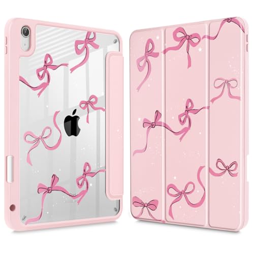 May Chen Case for iPad Air 13 Inch (M3) 2025, (M2) 2024 - [Built-in Pencil Holder] Shockproof Cover with Clear Transparent Back Shell, Auto Sleep/Wake Cover, Pink Bows - Image 1