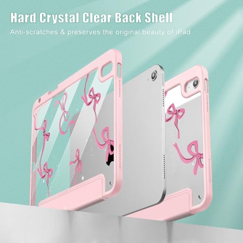 May Chen Case for iPad Air 13 Inch (M3) 2025, (M2) 2024 - [Built-in Pencil Holder] Shockproof Cover with Clear Transparent Back Shell, Auto Sleep/Wake Cover, Pink Bows - Image 4