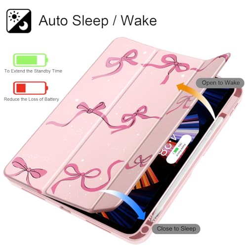 May Chen Case for iPad Air 13 Inch (M3) 2025, (M2) 2024 - [Built-in Pencil Holder] Shockproof Cover with Clear Transparent Back Shell, Auto Sleep/Wake Cover, Pink Bows - Image 3
