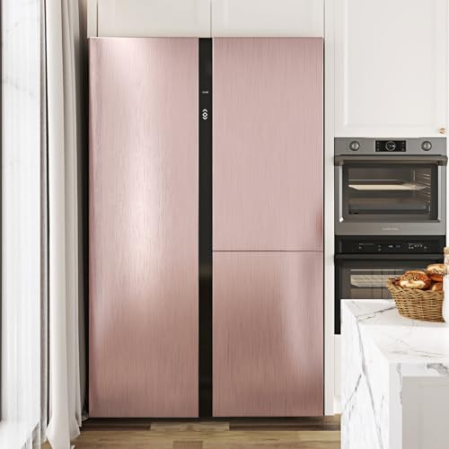 WESTICK Pink Fridge Wrap Peel and Stick Wallpaper Textured Stainless Steel Contact Paper for Appliances Removable Refrigerator Wrap Metallic Rose Gold Contact Paper for Countertops Cabinets 158x394 - Image 1