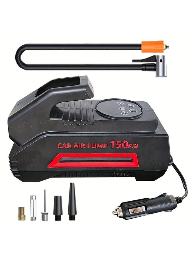 Red Portable Air Compressor Car Tire Inflator 150 PSI Auto Stop Jump Starter LED Light - Image 1