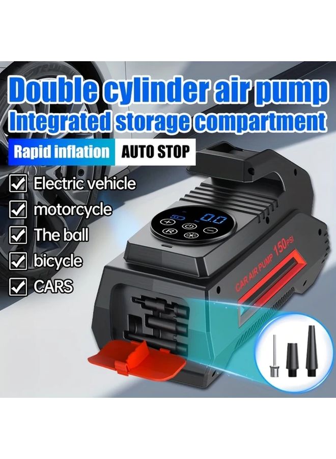 Red Portable Air Compressor Car Tire Inflator 150 PSI Auto Stop Jump Starter LED Light - Image 2